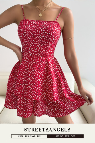 Sexy Polka Dot Sling Pleated Fashion Backless Elegant Mini Dress
