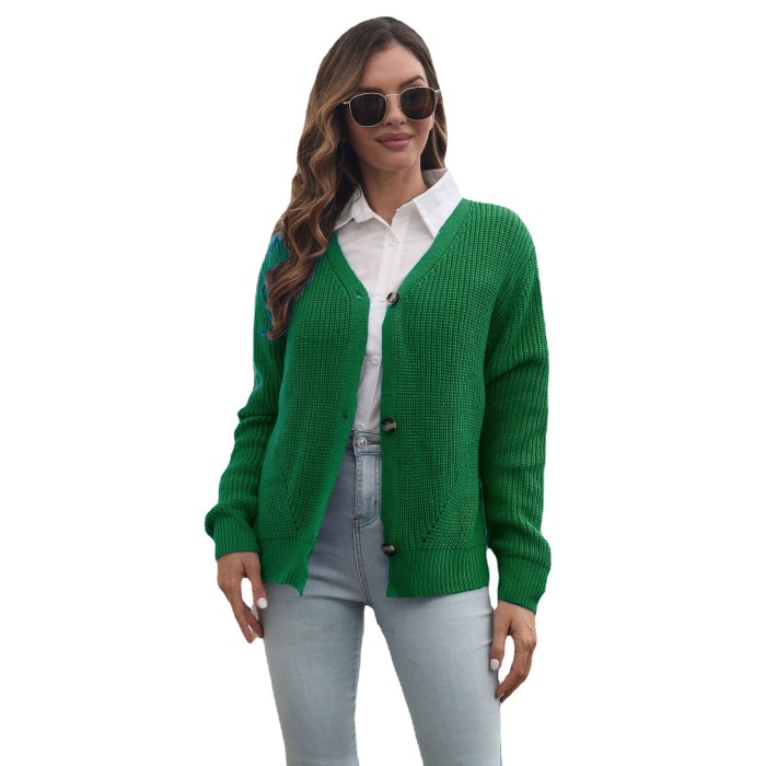 Women's Solid Color Single-breasted Knitted Cardigan