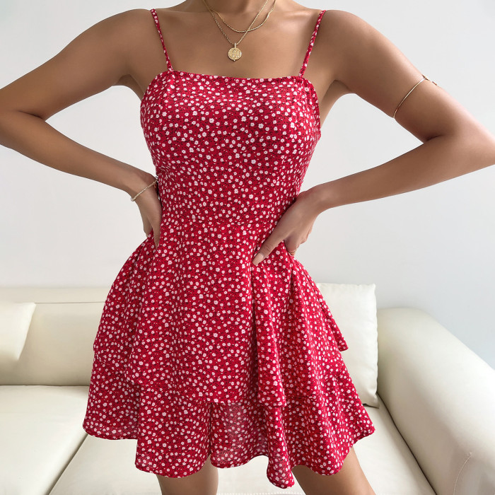 Sexy Polka Dot Sling Pleated Fashion Backless Elegant Mini Dress