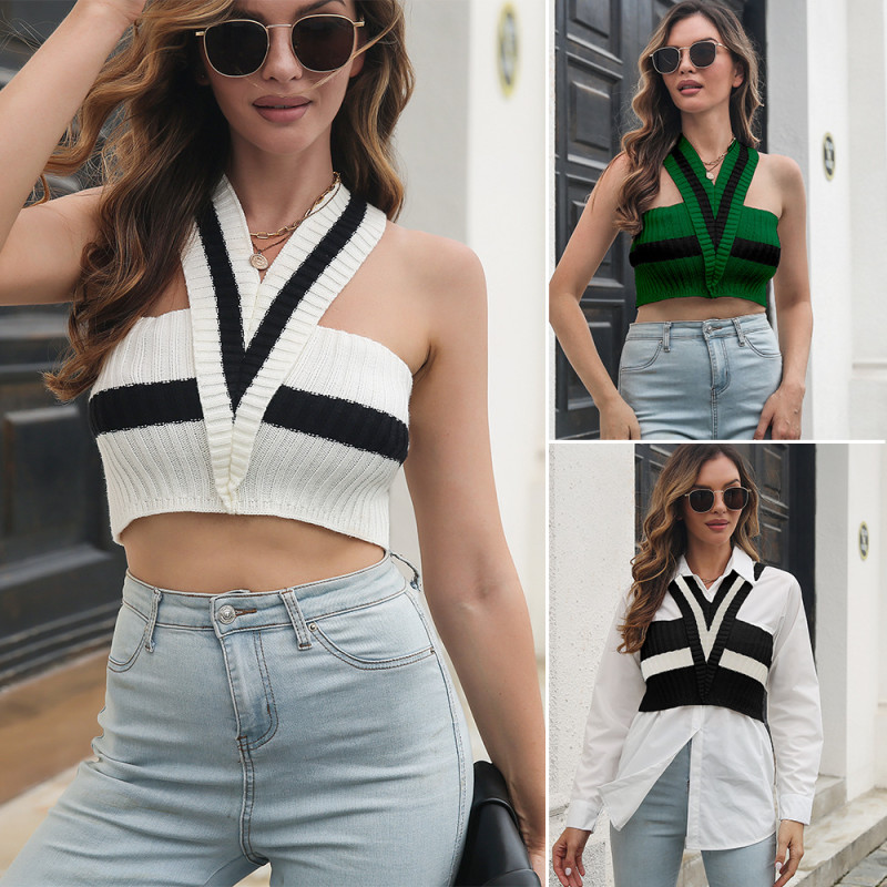 Women's Sexy Striped V-neck Mini Sweater Vests