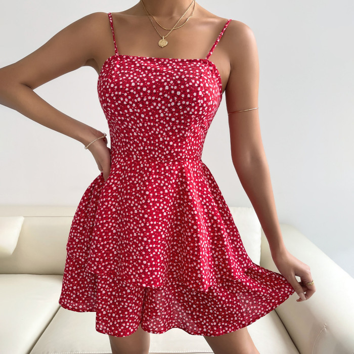Sexy Polka Dot Sling Pleated Fashion Backless Elegant Mini Dress