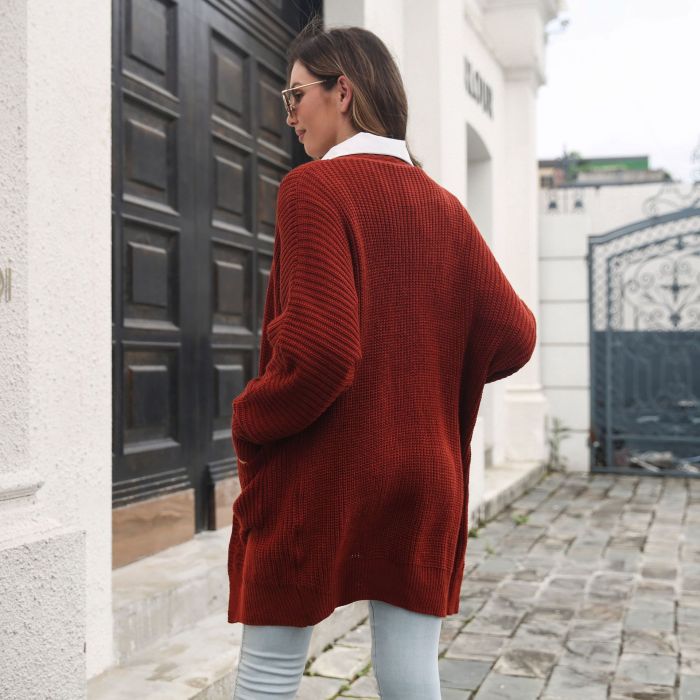 Women's Retro Pocket Twist Long Knitted Loose Cardigan