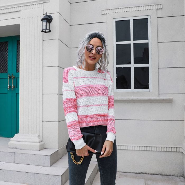 Women Autumn Casual Vintage Striped Knitted Sweater