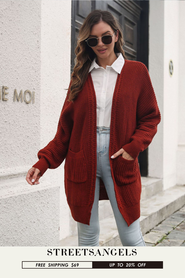 Women's Retro Pocket Twist Long Knitted Loose Cardigan