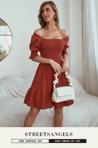 Elegant Solid Square Neck Ruffle Sleeves Sleeves Mini Dresses