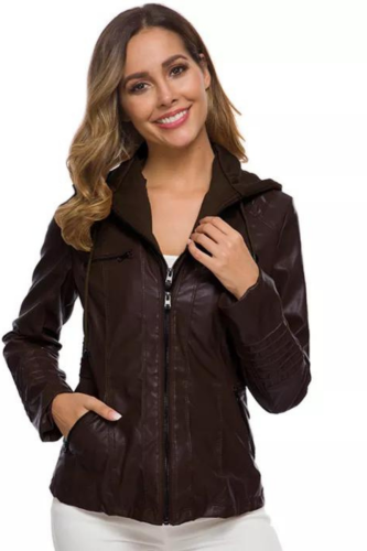 Women Coat Long Sleeve Zipper Slim Leather Female Jackets