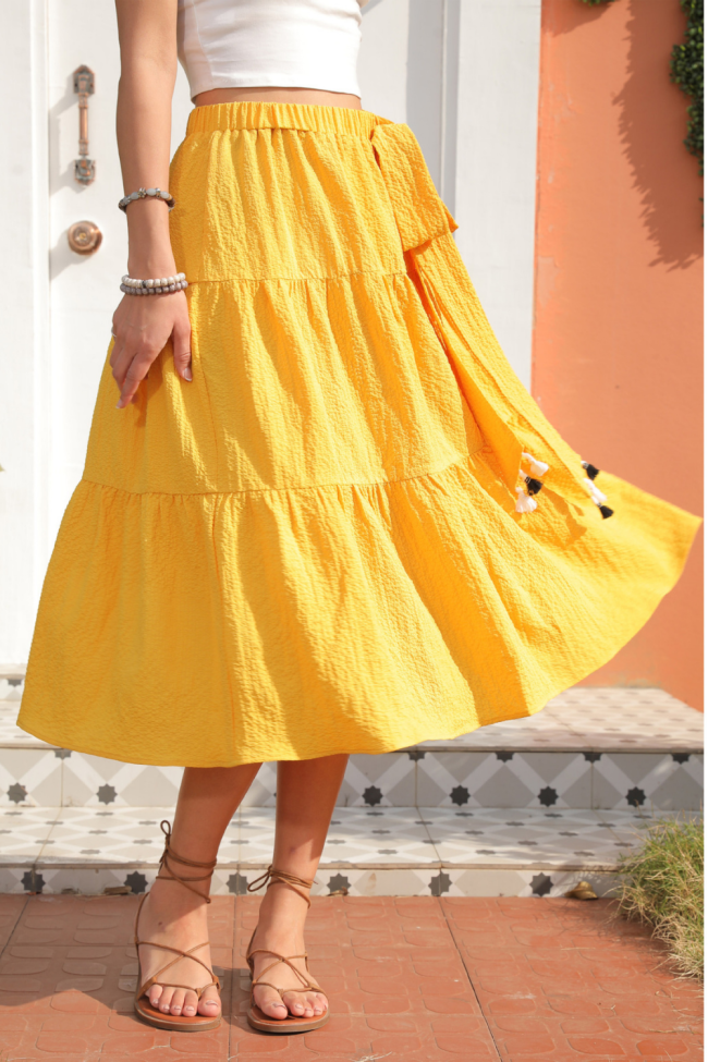 Women Retro Ruffles High Waist Cotton Skirts