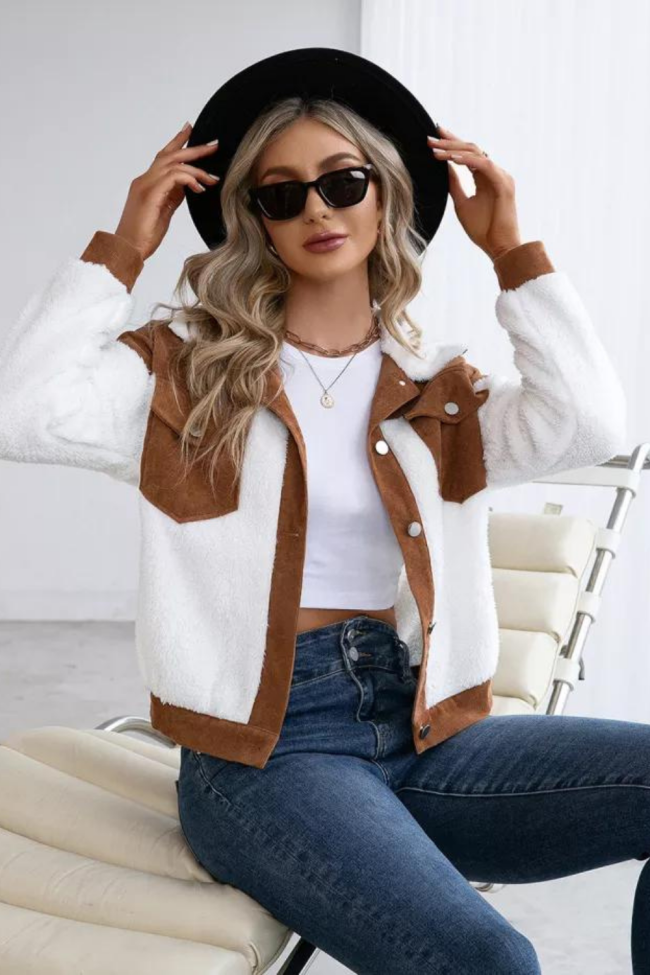 Casual Corduroy Single-breasted Splicing Jacket Foreign Trade Color Matching Plush Jackets