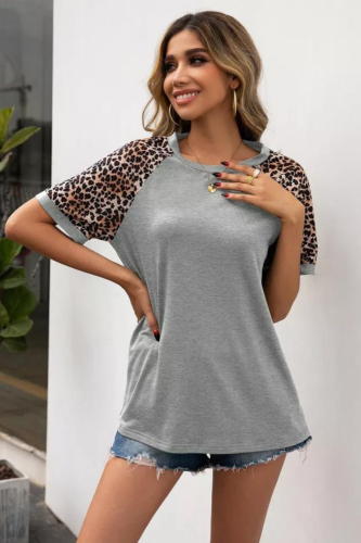 Women Leopard Print O-Neck Casual Loose T-Shirts
