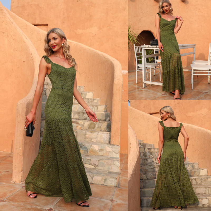 New Green Dress for Women Bandage Sexy Sleeveless Ruffles Maxi Dresses