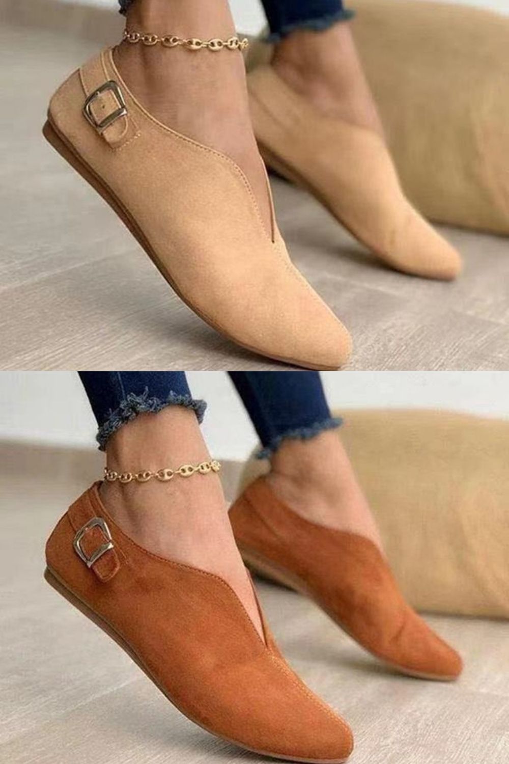 Women Retro Pointed Toe Flat Loafers