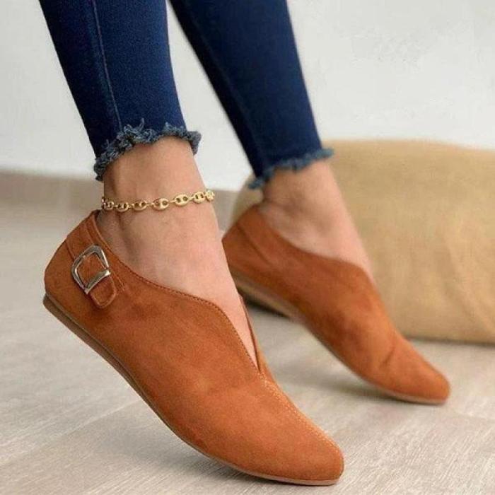 Women Retro Pointed Toe Flat Loafers