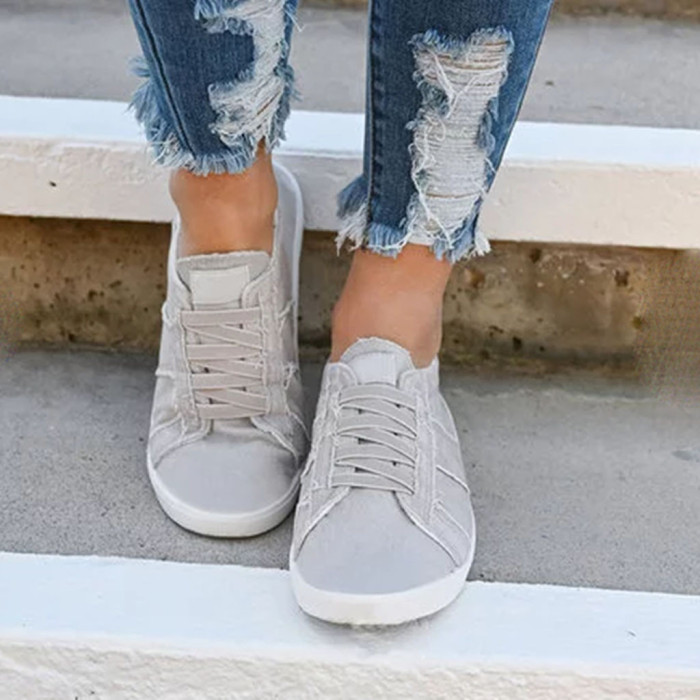 Women's Flat-Bottomed Lace-Up Canvas Shoes