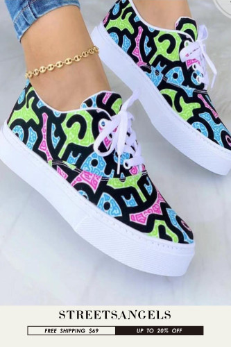 Women Mix Colors Lace Up Canvas Shoes