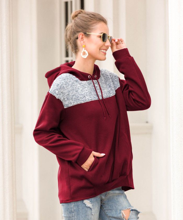 Fashion Street Style Lace Up Patchwork Colorful Long Sleeves Casual  Hoodies
