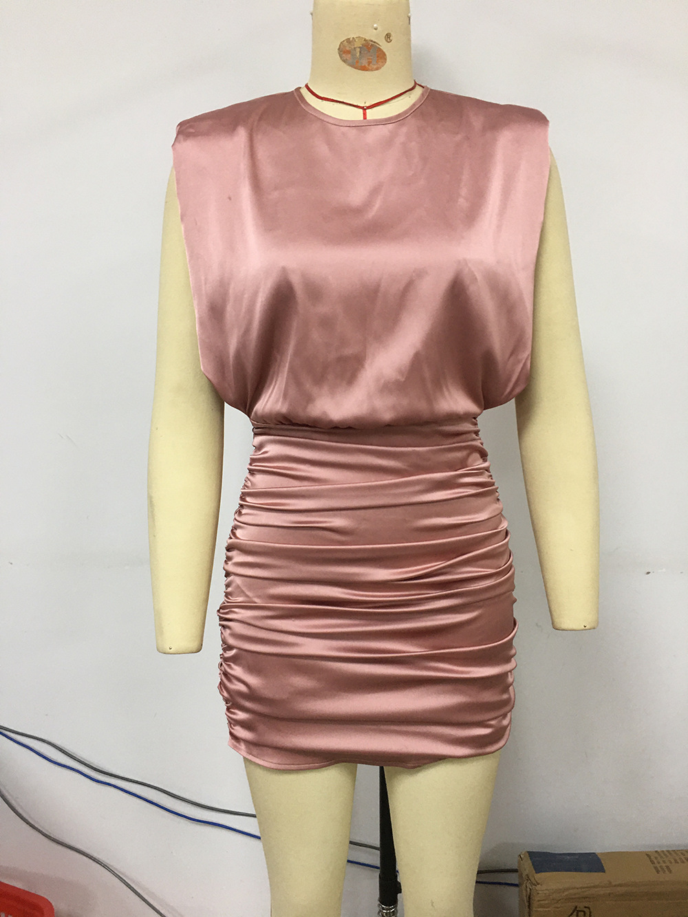 SEASONS Satin Women Sleeve Mini Dress Ruched Bodycon Sleeveless Hollow ...