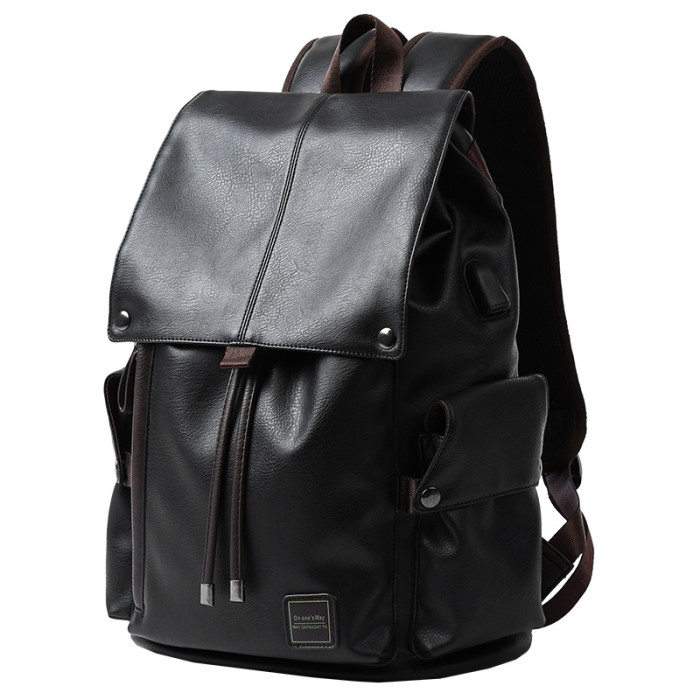 Men's Leather Fashion Travel Leisure Trend Computer Backpack