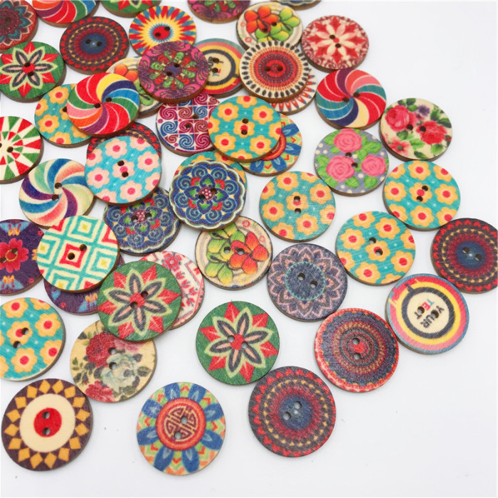 Round Wood Buttons Vintage Print  DIY Accessories