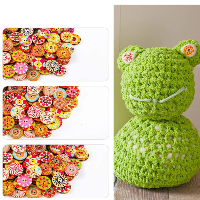 100PCS Wooden Button 2 Holes 2 Eyes Retro Painted Wooden Button  DIY Accessories