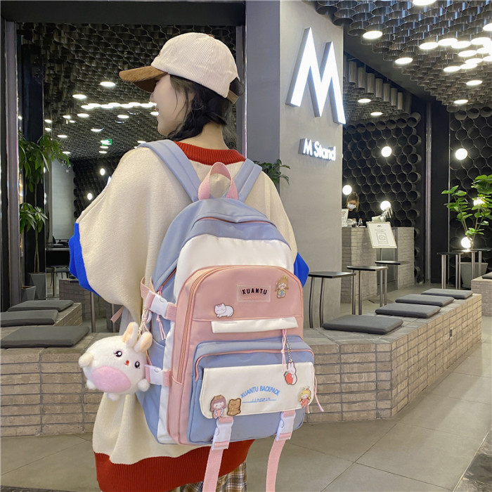 Contrasting Color Student Mori Versatile Large Capacity Backpack Bags