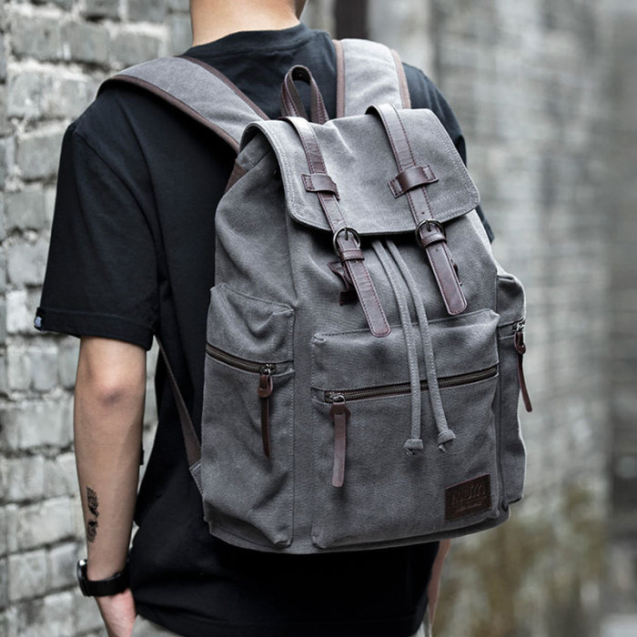 Men's Canvas Simple Large Capacity Travel Computer Backpack