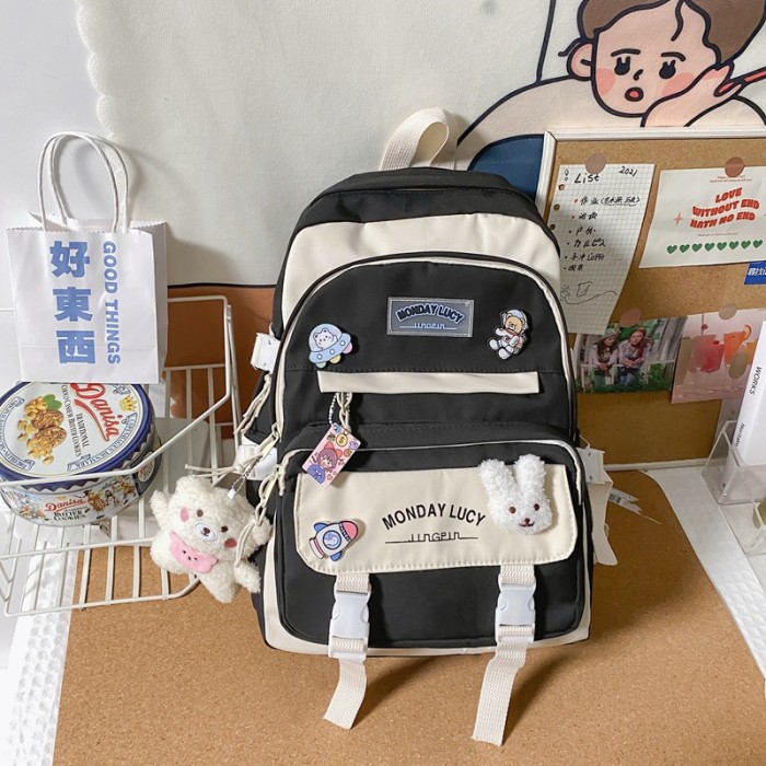 Contrasting Color Mori Versatile Large Capacity Student Backpack Bags