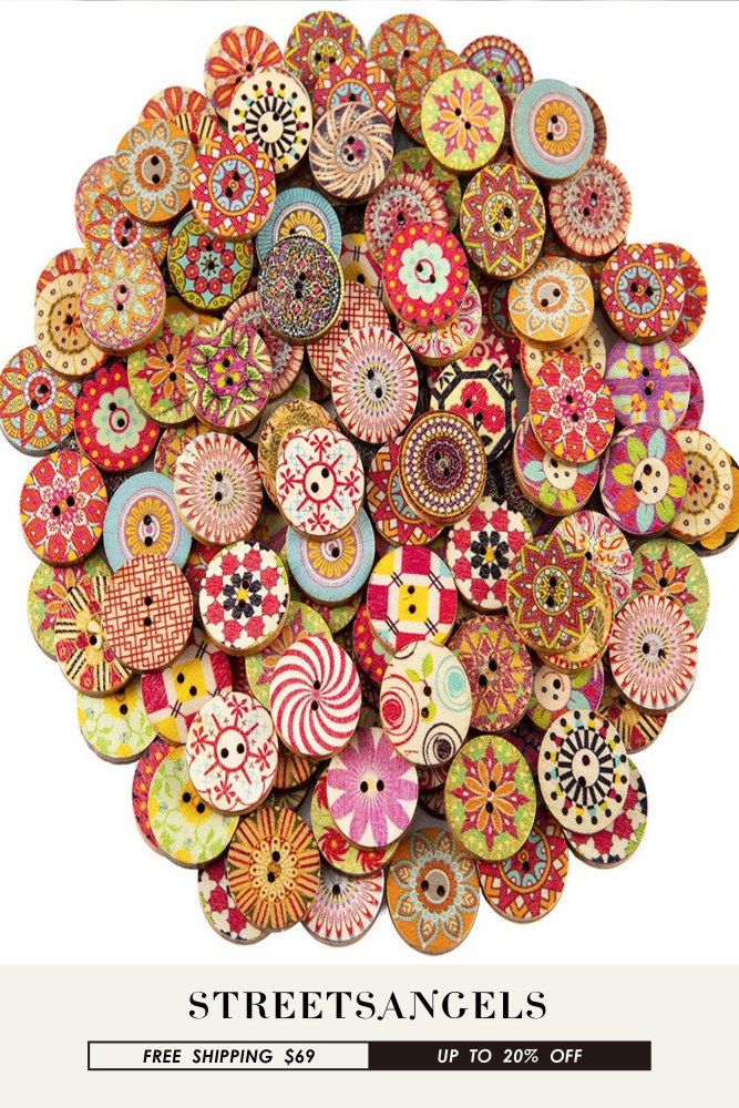 100PCS Wooden Button 2 Holes 2 Eyes Retro Painted Wooden Button  DIY Accessories