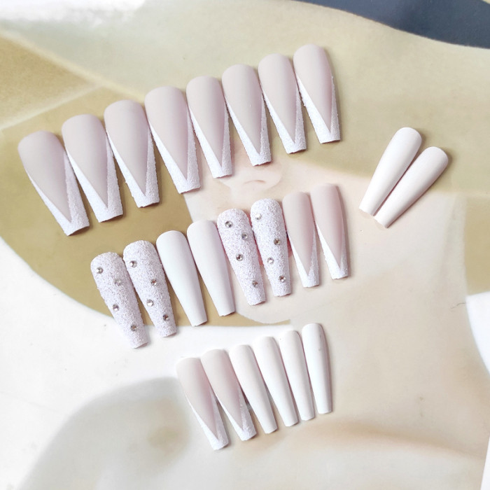 Long Ballet Fashion Frosted V-French Fake Nails