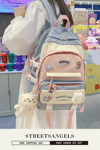 Contrasting Color Mori Versatile Large Capacity Student Backpack Bags