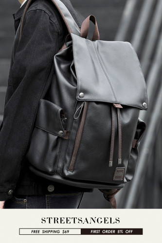 Men's Leather Fashion Travel Leisure Trend Computer Backpack