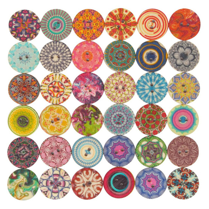 100PCS Wooden Button 2 Holes 2 Eyes Retro Painted Wooden Button  DIY Accessories
