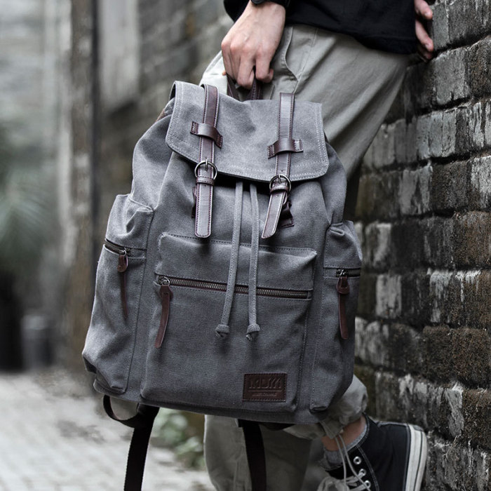 Men's Canvas Simple Large Capacity Travel Computer Backpack