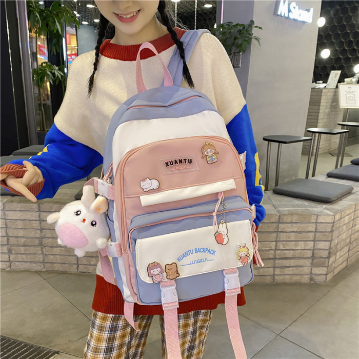 Contrasting Color Student Mori Versatile Large Capacity Backpack Bags