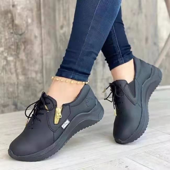 Woman Zipper Lace-Up Platform Sneakers