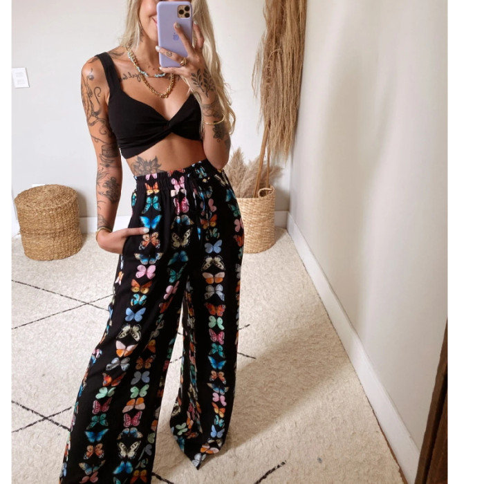 Printed Sexy Tube Top Loose Wide Leg Pants Two-piece