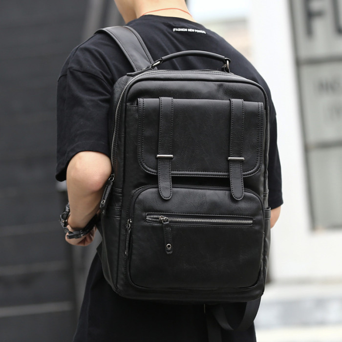 Men's PU Simple Fashion Trend Travel Computer Backpack Bags