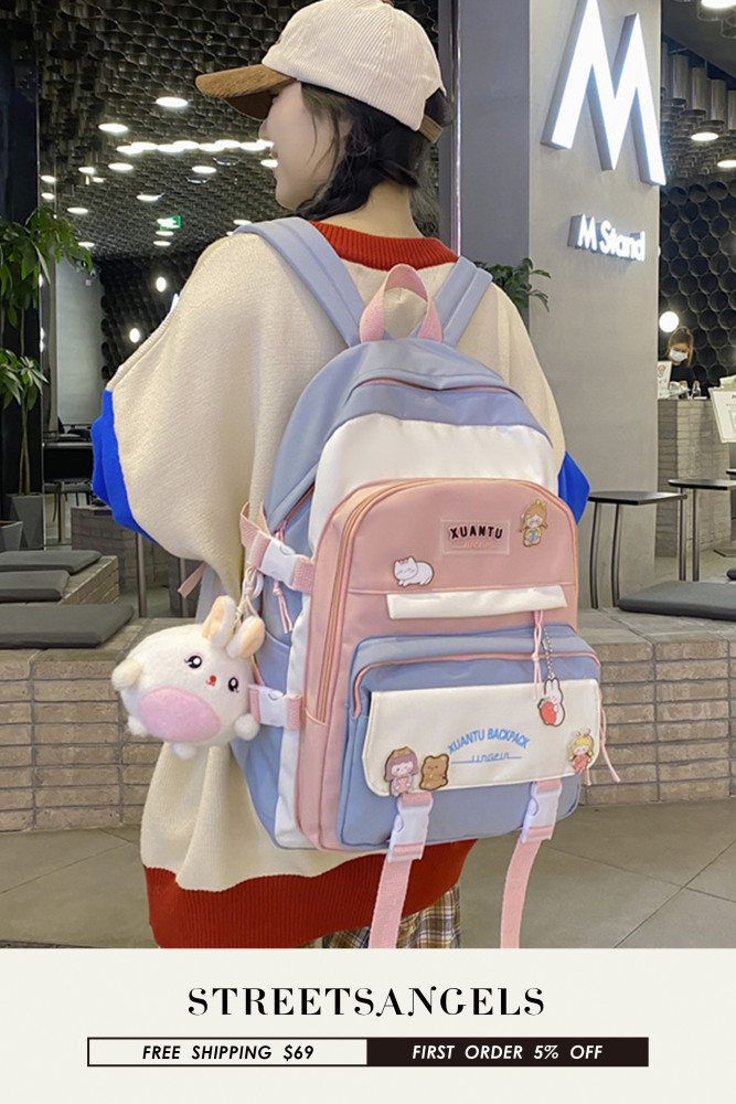 Contrasting Color Student Mori Versatile Large Capacity Backpack Bags