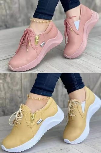 Woman Zipper Lace-Up Platform Sneakers