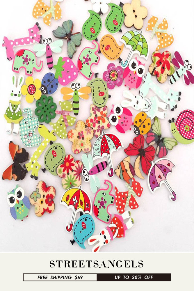 Animal Shaped Wooden Sewing Buttons Scrapbook Colorful 2 Hole DIY Accessories