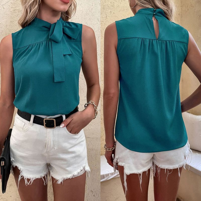 Women's Temperament Sleeveless Round Neck Solid Color Sexy Shirts