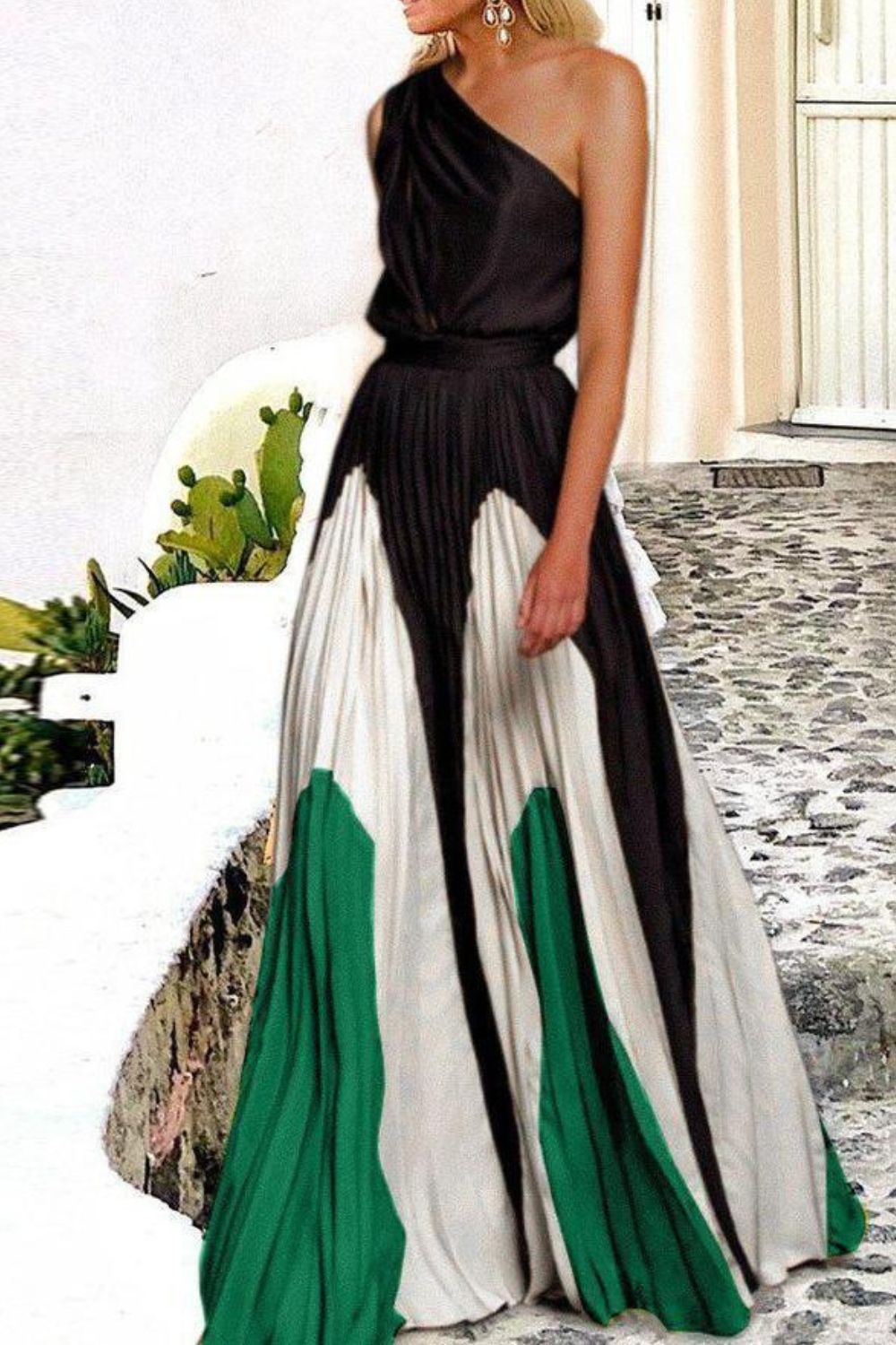 Fiesta One Shoulder Colorblock Dress main image 0