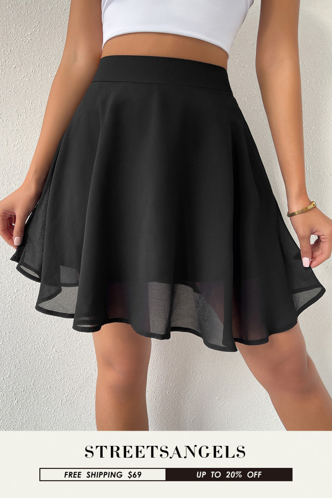 Fashion Solid Double Layer Chiffon Zip Casual Skirt