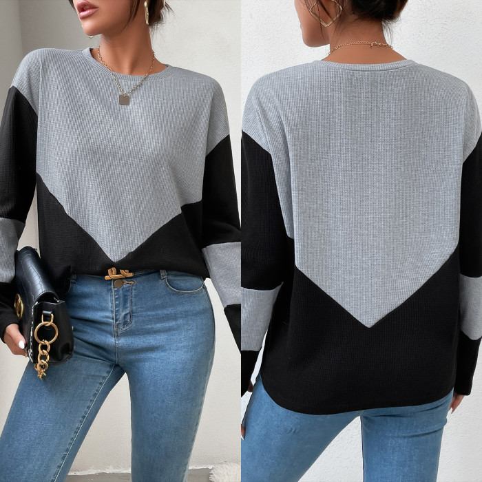 Women's Comfortable Casual Simple Stitching Loose Round Neck  Sweaters