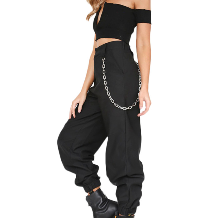 Women's Casual High Waist Loose Personality Solid Color Sports Harem Pants