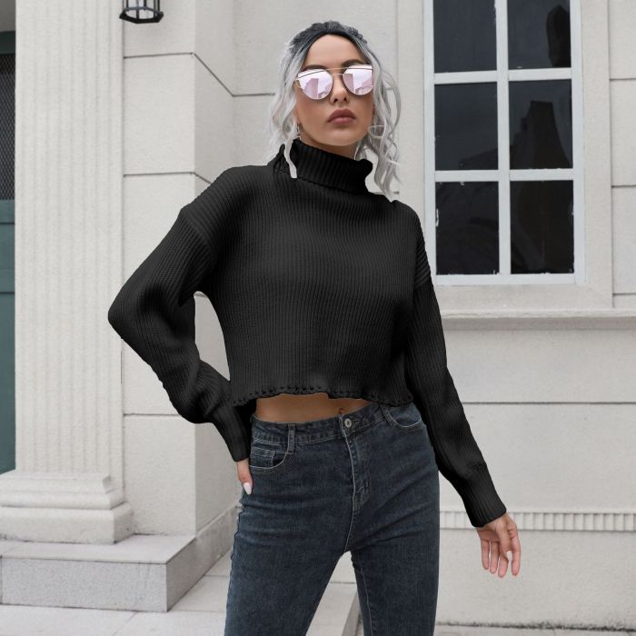 Women Turtleneck Knitted Loose Casual Solid Sweaters