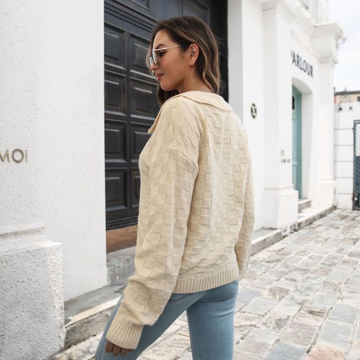 Women's Fashion Loose Plaid Lapel Sweater