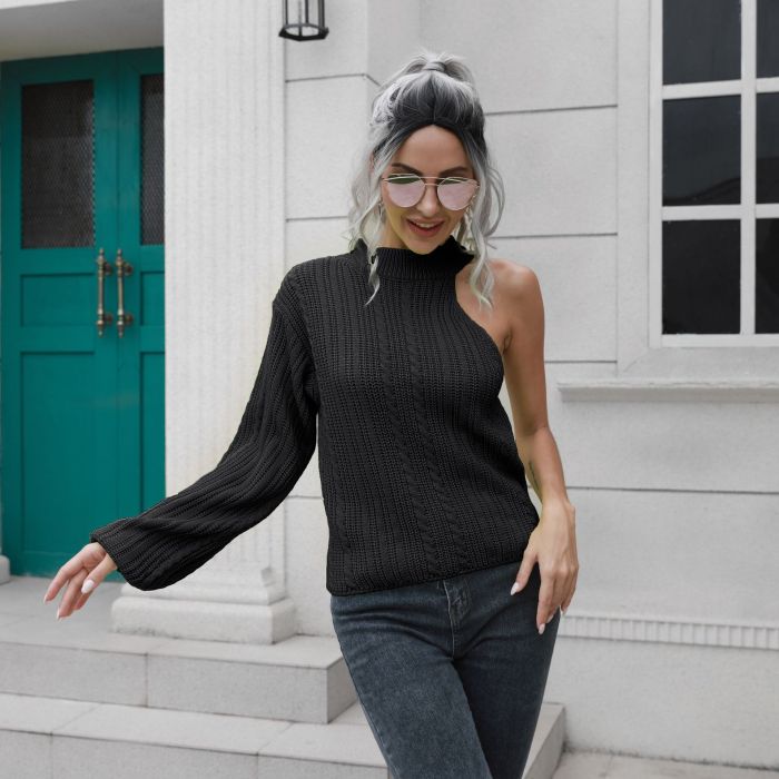 New Off Shoulder Lantern Sleeve Sweater