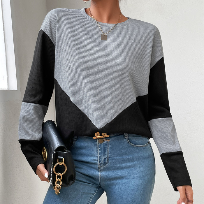 Women's Comfortable Casual Simple Stitching Loose Round Neck  Sweaters