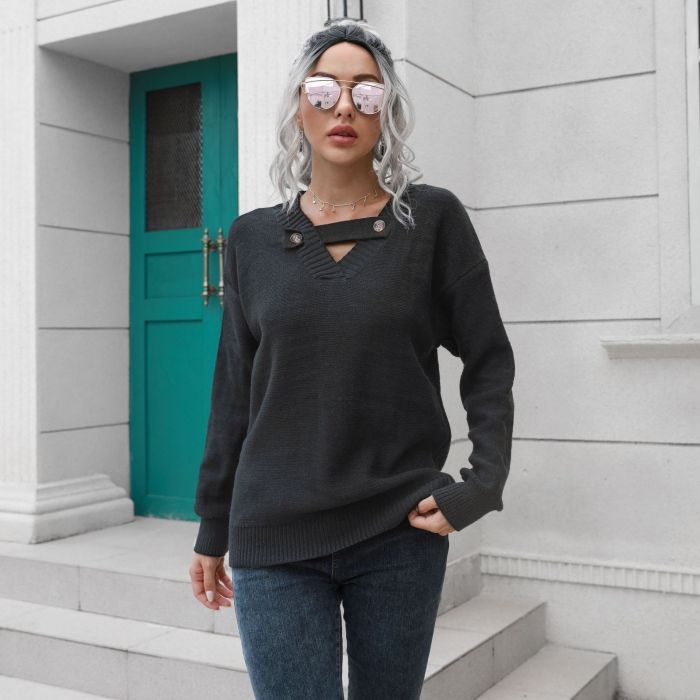 Women Chest Strap Hollow-out Fashion Sweaters