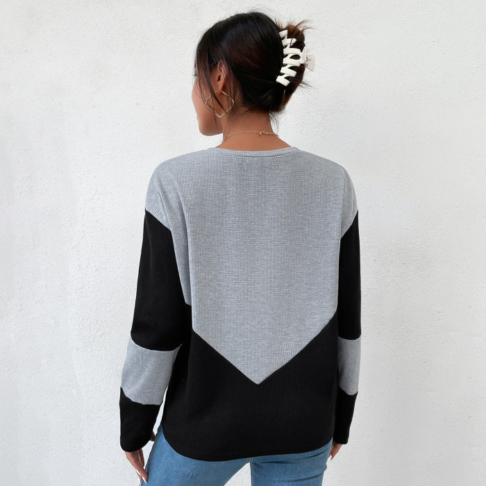 Women's Comfortable Casual Simple Stitching Loose Round Neck  Sweaters